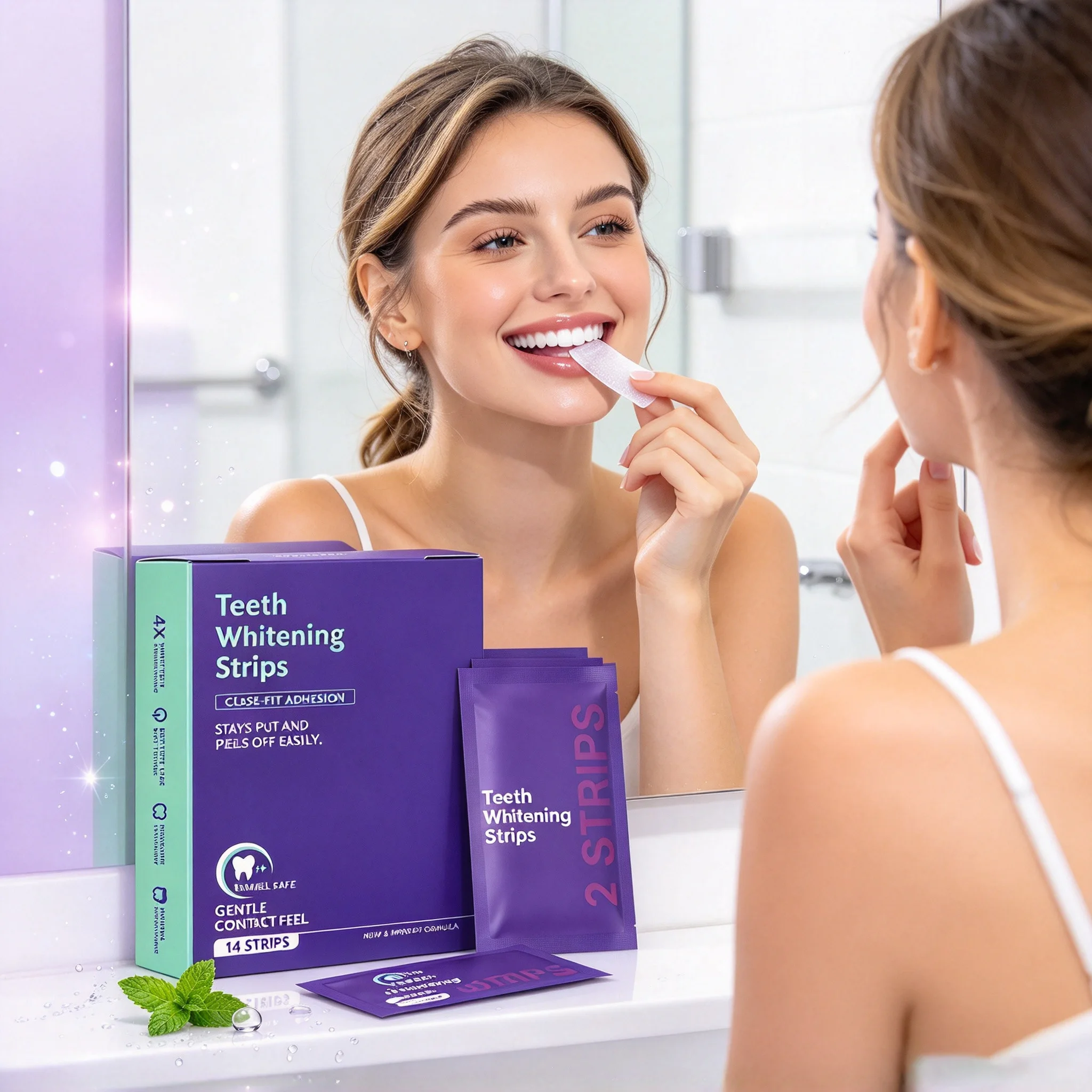 Purple Teeth Whitening Strips Lighten Yellow Stains Reduce Sensitivity Tooth Brightener Color Corrector Oral Care Tooth Patches