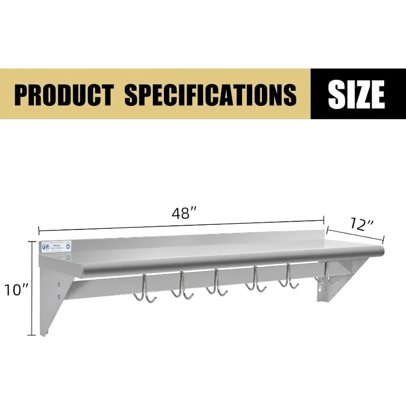 Stainless Steel Shelf with 6 Hooks 12