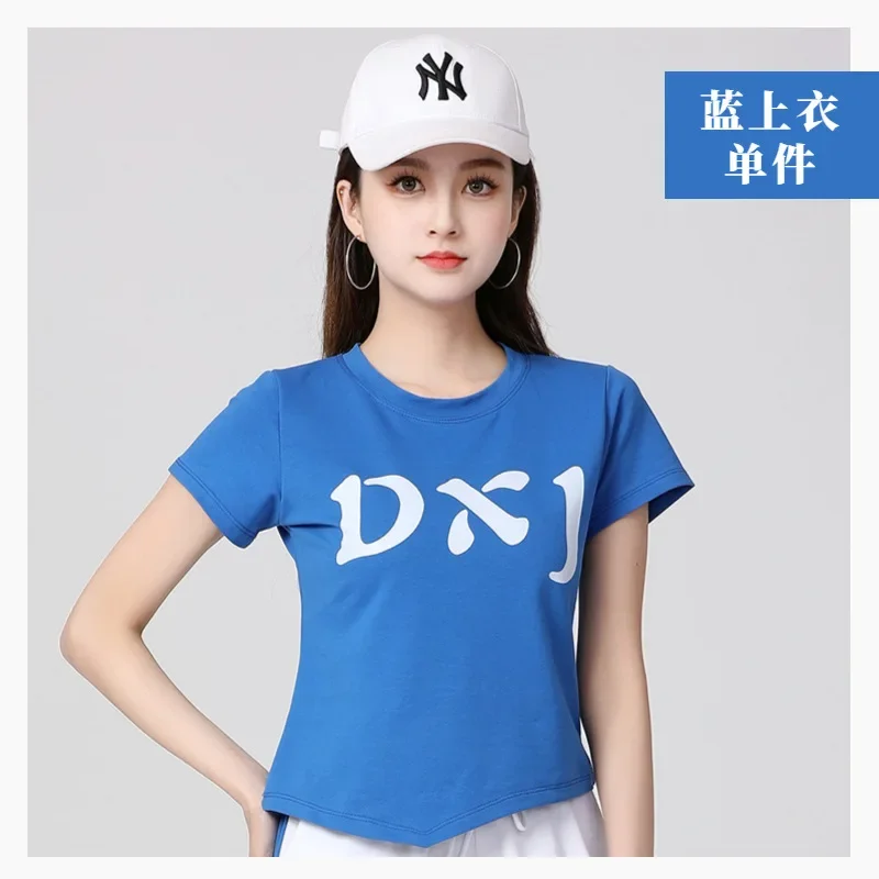 Danza cuadrada fantasma paso baile Trail Dance nuevo conjunto de verano de manga corta vestido de actuación de equipo para mujer Top pantalones de Fitness