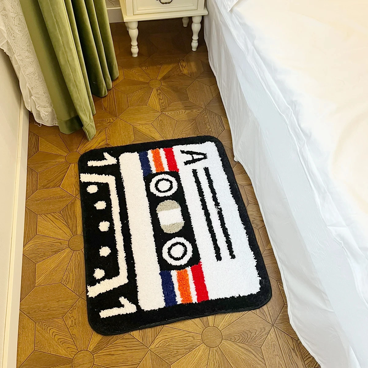 Cassette Tape Tufted Rug Retro Music Area Rug Non Slip Floor Mat for Bedroom Game Room Decor