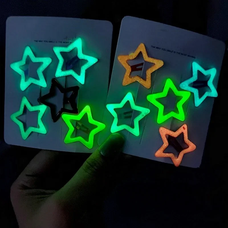 10/1pcs Candy Color Luminous Star Hair Clips for Girls Y2K Luminescence Star Metal Snap Clip Hairpins Barrettes Hair Jewelry