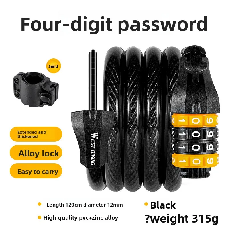 WEST BIKING-cerradura de bicicleta con contraseña, tira de bicicleta de carretera de montaña, alambre de acero, bloqueo antirrobo, equipo de equitación