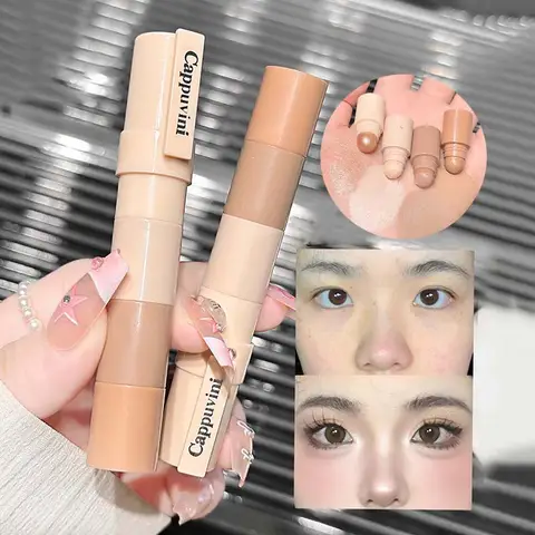 Stick multifunzionale per evidenziare il contorno del viso in bronzo, facile da strisciare, correttore per ombretto per contorno del naso, trucco 4 colori per stick