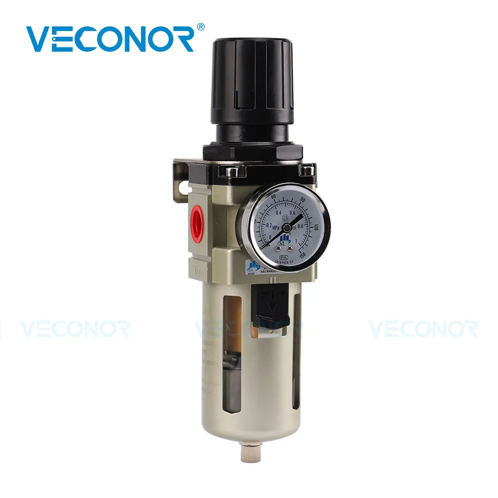 

1/2" NPT Compressed Air Filter Regulator Combo Piggyback Manual Drain 0-150psi Gauge Air Souce Treatment Filter Regulator 0-1Mpa