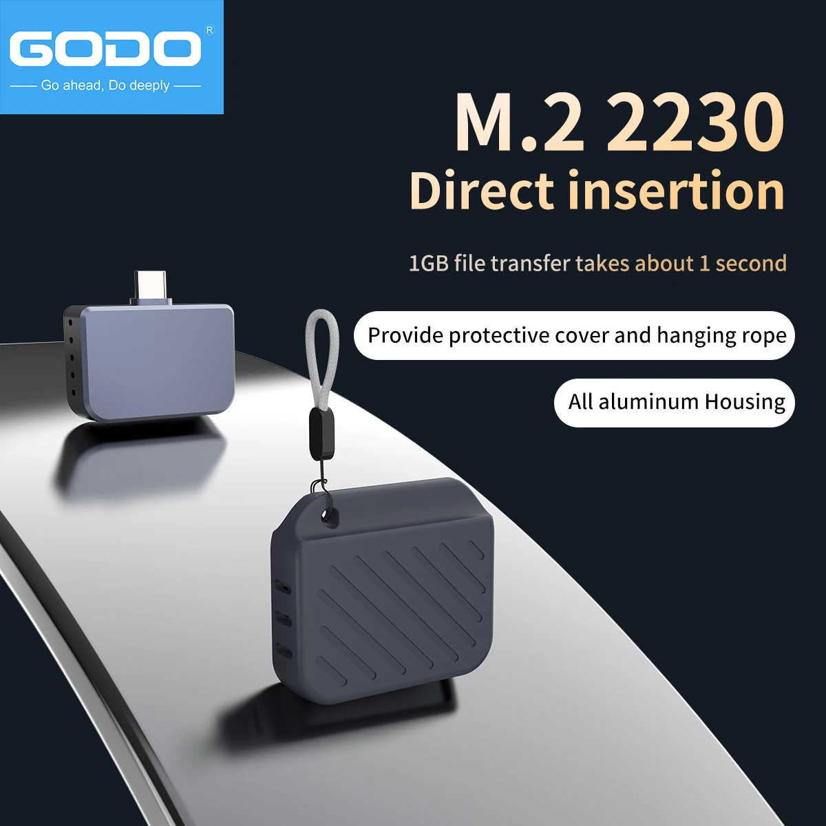 GODO 2230 Tipe-C Plug & Play M.2 NVMe SSD Enclosure Portable External Case untuk Ponsel/PC/Mac