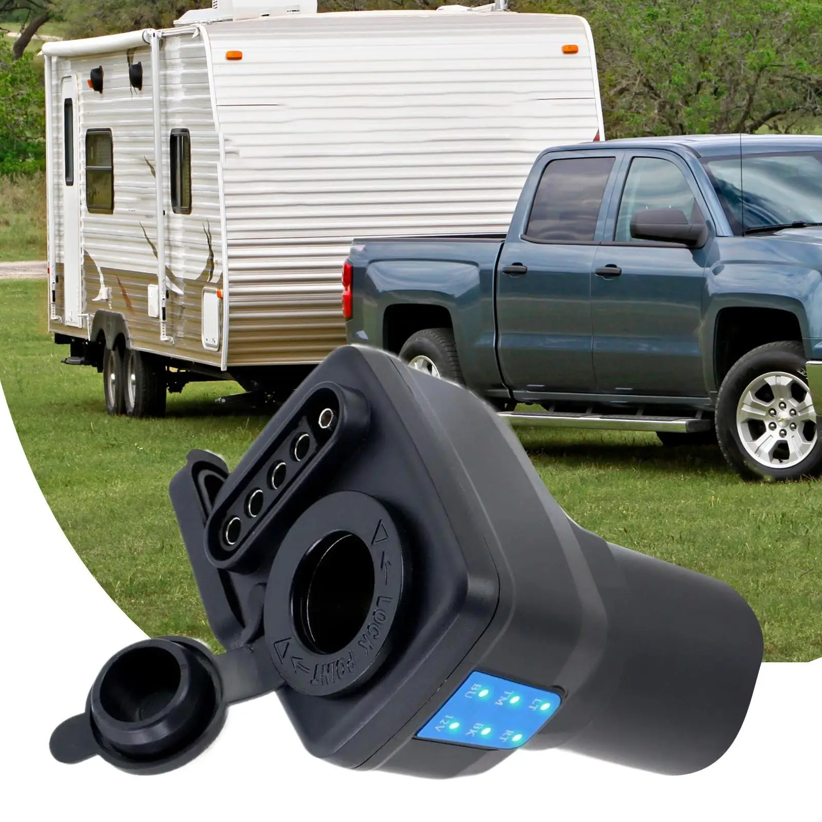 

7 Pin Trailer Light Tester Connector with LED Indicators Trailer Light Test Adapter for Boats RV Pickup Wiring Installation