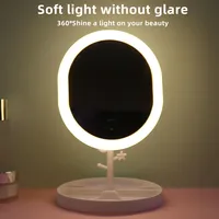Makeup Mirror With LED Light Desktop Fill Light Desktop Folding Metal Beauty Dressing Mirror Home Dormitory Rechargeable Light