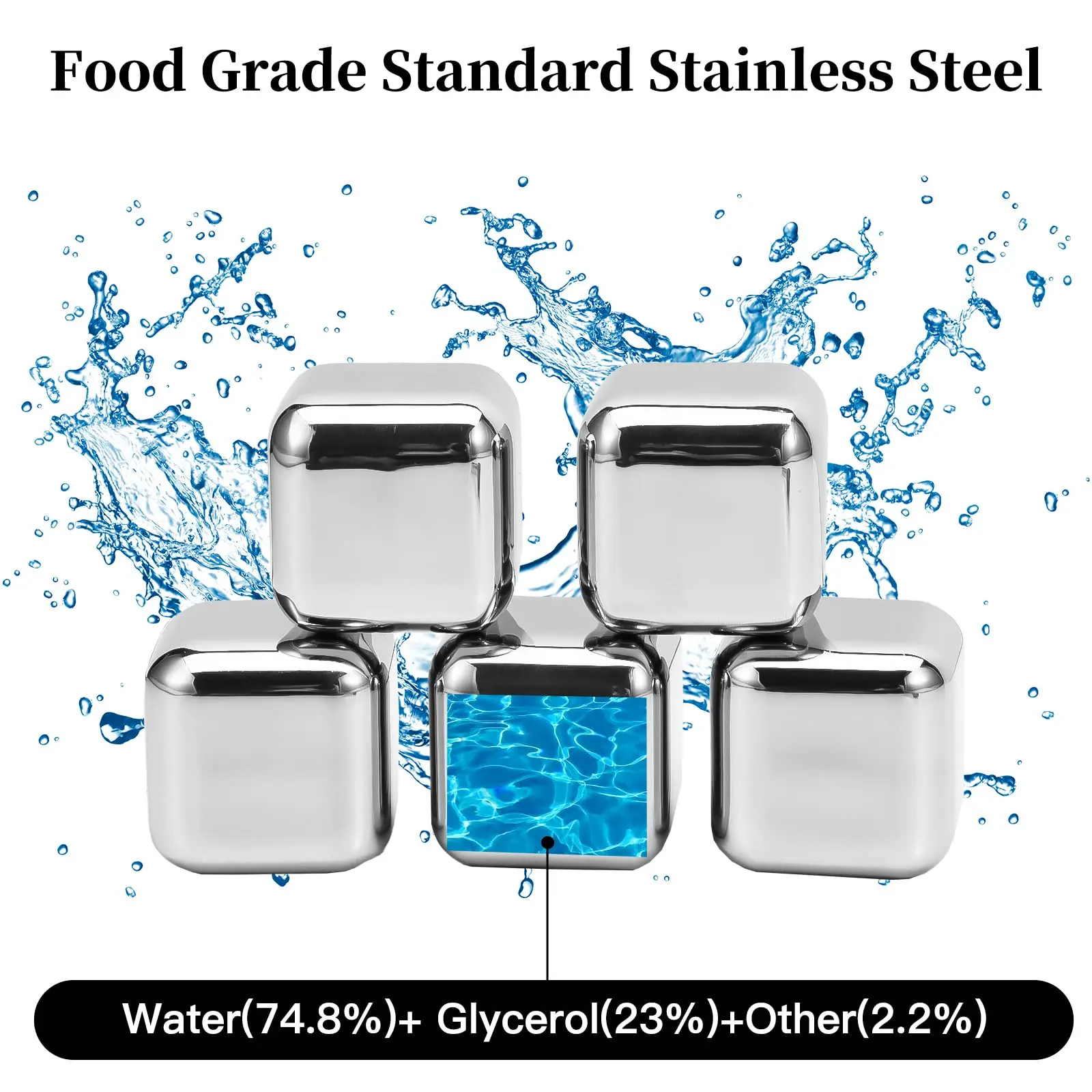 Whiskey Stones Reusable Stainless Steel Ice Cube Best Bourbon Gift for Men Metal Ice Cube for Whiskey Vodka Drink Juice