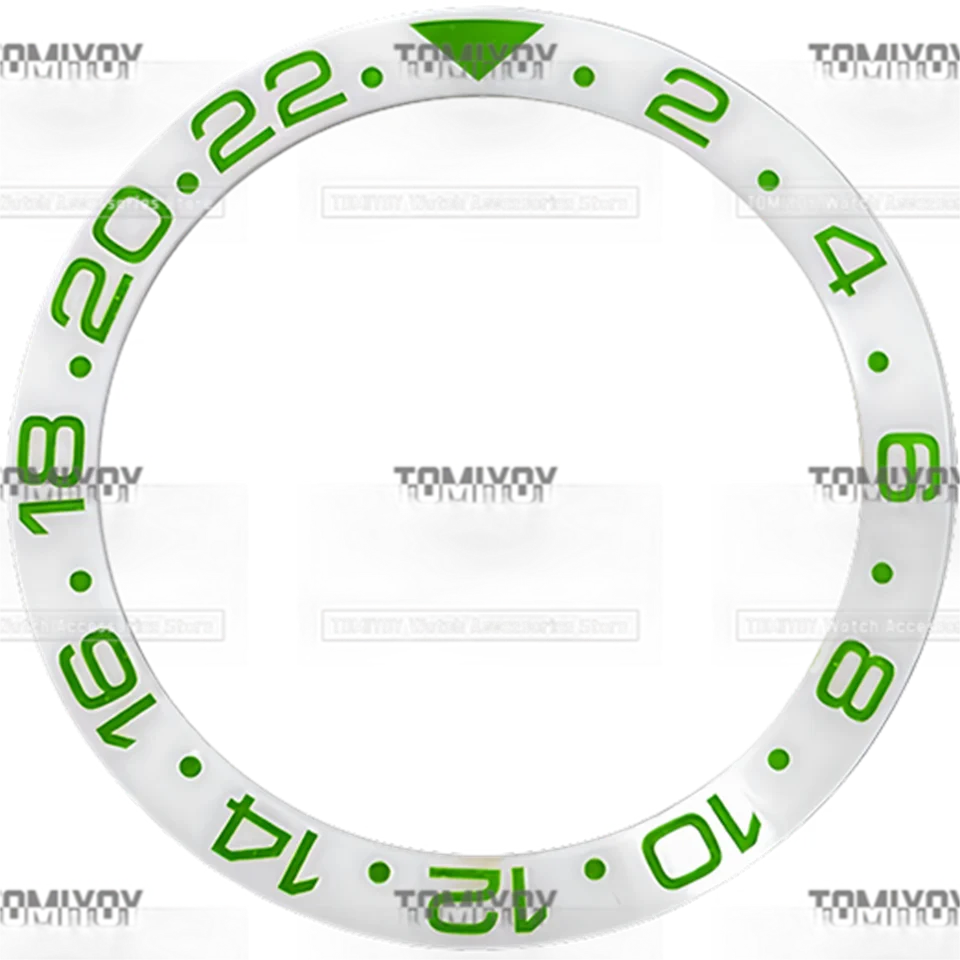 38mmx30.7mm Rosso Blu Verde 2-22 Inserto per lunetta in ceramica con testo multicolore adatto per orologio meccanico da uomo GMT