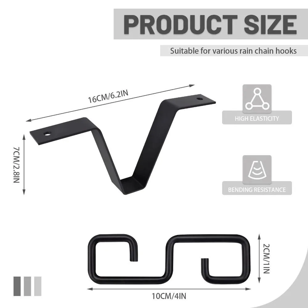Black Rain Chain Adapter Iron Heavy-Duty Gutter Adapter V Shaped Design Easy Installation V Shaped Hook Rainwater Collection