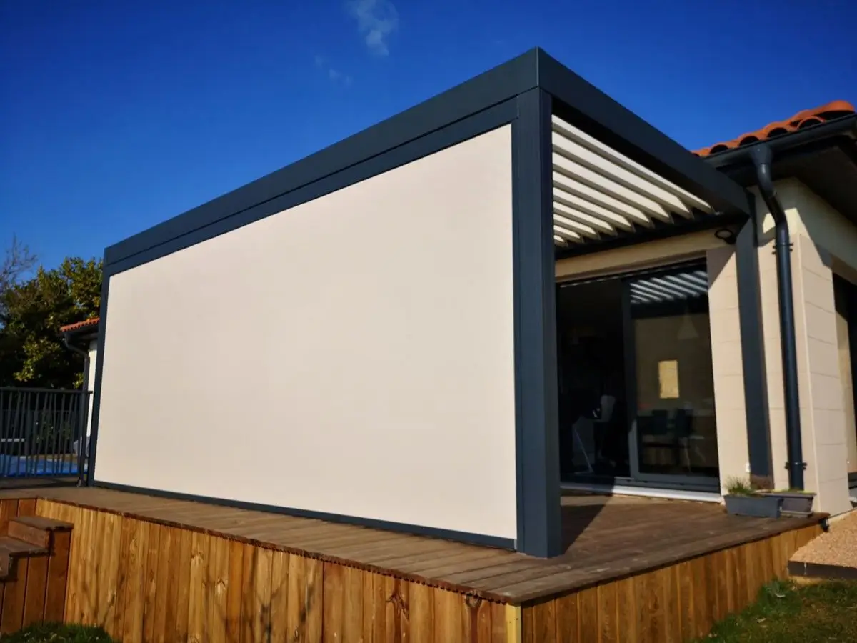 Motorized Adjustable Waterproof Louver Roof Bioclimatic Gazebo with LED Lights Outdoor Metal Aluminum Pergola Easily Assembled