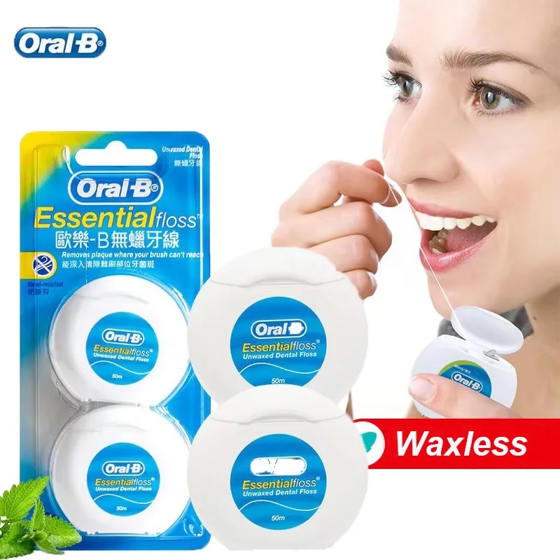 Oral B Essential Unwaxed Dental Floss 2 Boxes 50m Each Interdental Clean Gum Care Oral Cleaning Floss