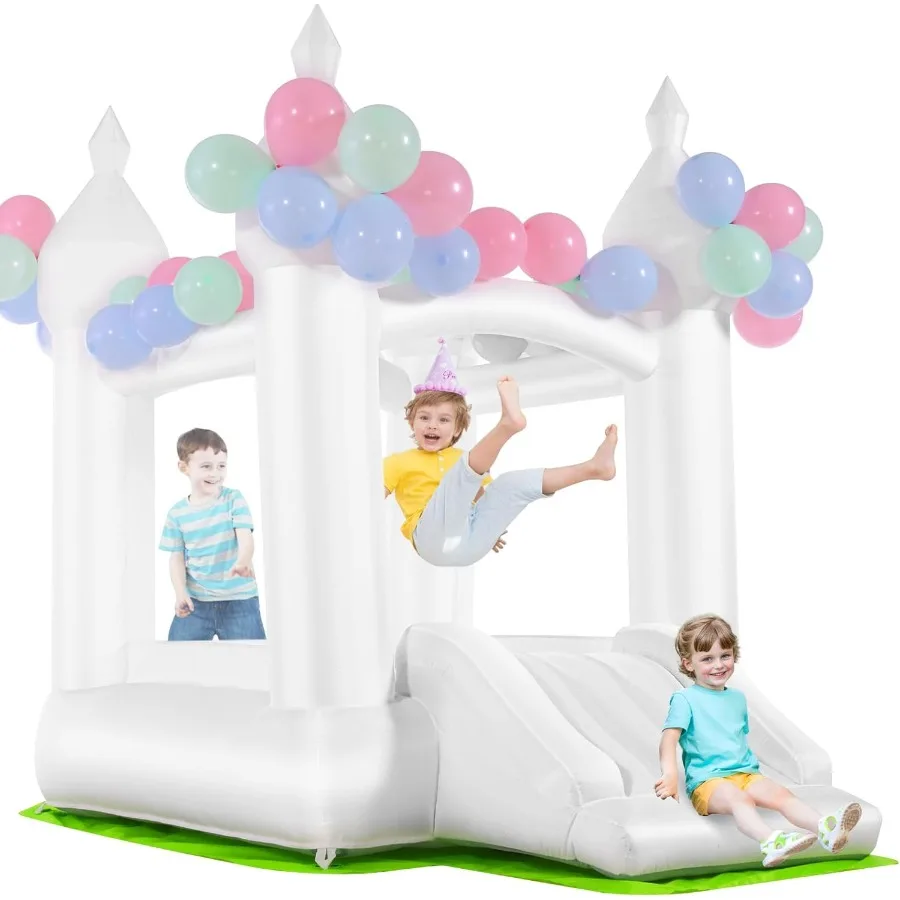 Buttafuori gonfiabili bianchi per casa rimbalzante con ventilatore d'aria Castello gonfiabile per interni ed esterni con scivolo per matrimoni, feste di compleanno Pa