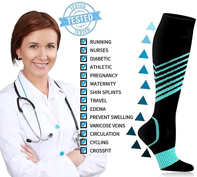 Compression Socks Tube Socks 15-20 Mmhg Unisex Black Series Golfs Striped Elastic Outdoor Prevent Varicose Veins Reduce Fatigue