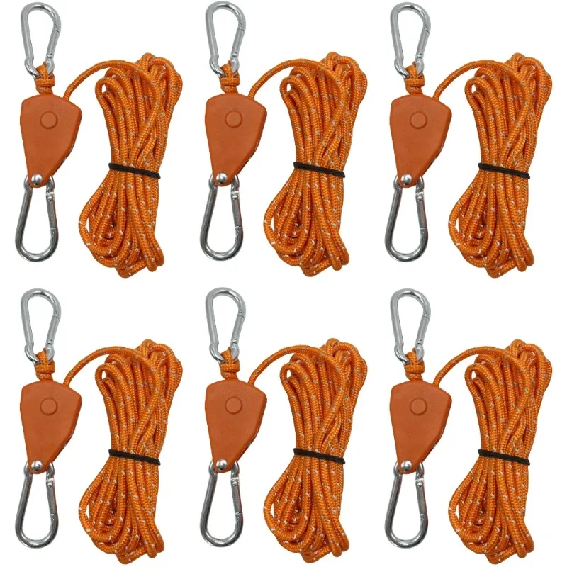 

6Pcs 4mm Camping Tent Tie Down Rope Tightener Fastening Wind Rope Buckle Pulley Ratchet Hangers Awning Rope Hook Tie Down Strap