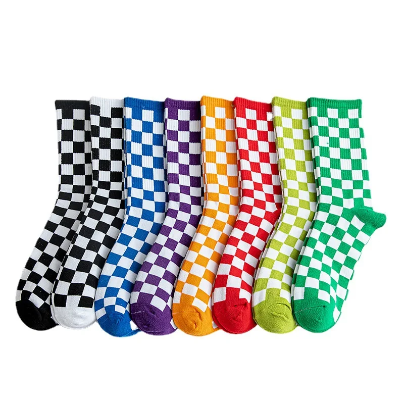 1 Pair New Trend Women Checkerboard Socks Geometric Checkered Socks Men Hip Hop Cotton Unisex Streetwear Novelty Socks
