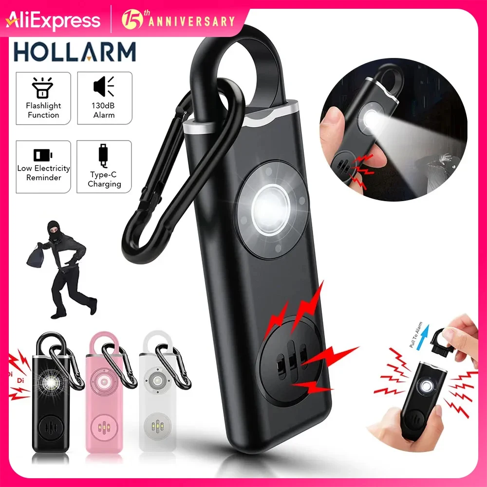 Hollarm Siren Self Defense Personal Alarm for Women, Children, Elderly 130dB Loud Rechargeable Keychain Alarm with LED Light