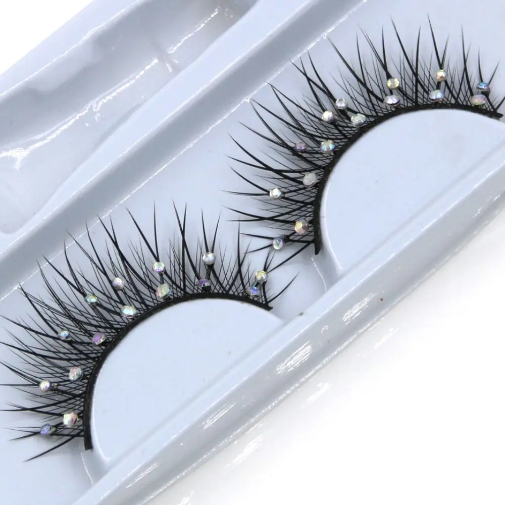 1Pair Manga Lashes Rhinestone Shiny Spiky Anime Eyelashes Daily Dating Makeup False Eyelashes Cosplay Diamond Lashes Wispy