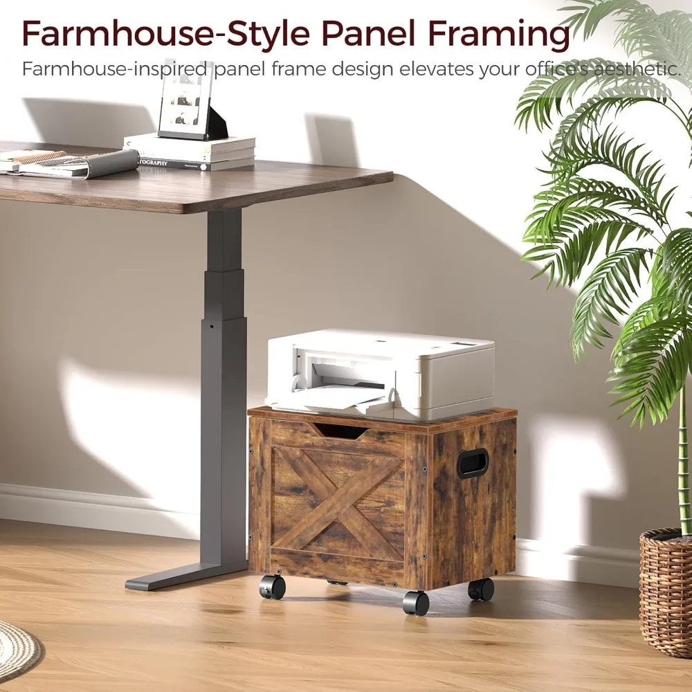 خزانة ملفات دوارة تحت المكتب مع درج واحد، منظم تعليق لمستندات A4/الحروف، بني ريفي #5