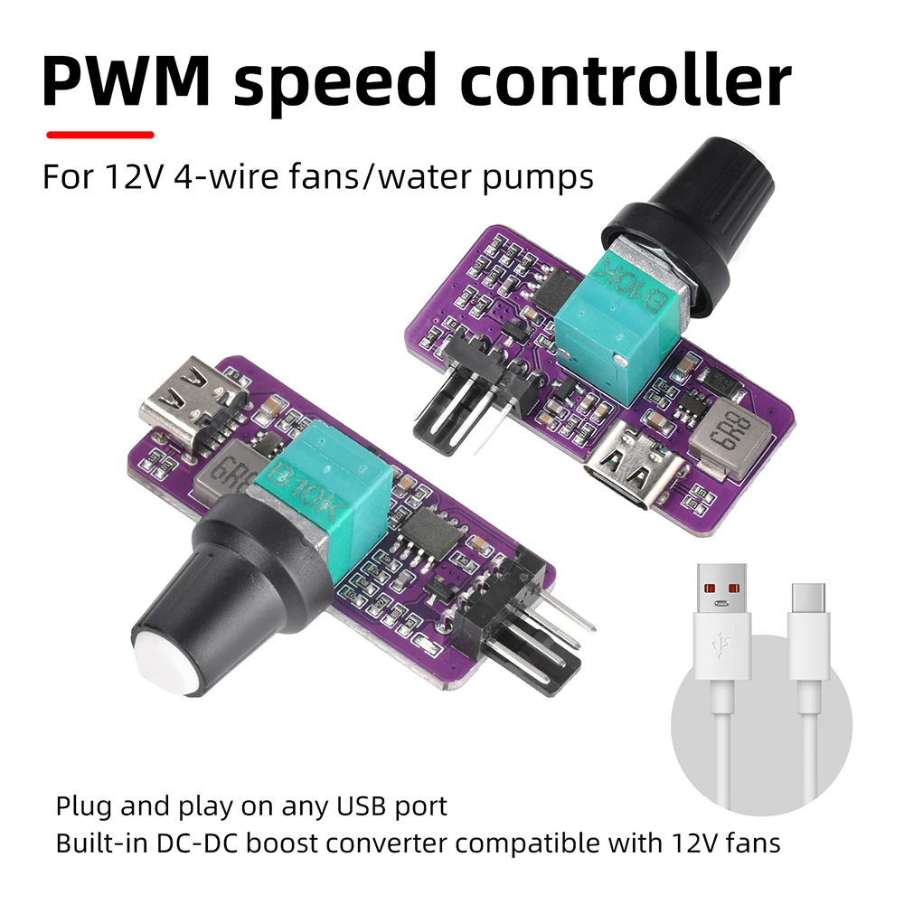 4-Pin PWM Lüfterdrehzahlregler 5V bis 12V Typ-C USB Lüftersteuerung Windgeschwindigkeitsregler mit Schalter Geschwindigkeitsmodul