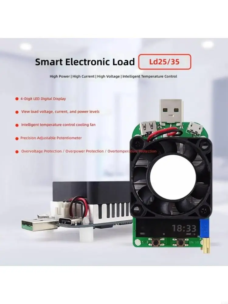 Multiple Interfaces USB Load Tester 25W 35W with Overvoltage Protect High Accuracy for Battery Performances Evaluation A2BB