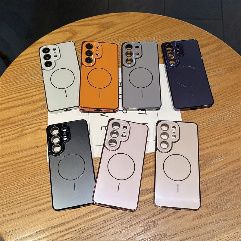Luxury Solid Colors Plating Frosted Magnetic Phone Case For Samsung Galaxy S26 S25 S24 Ultra Wireless Charging Shockproof Cover