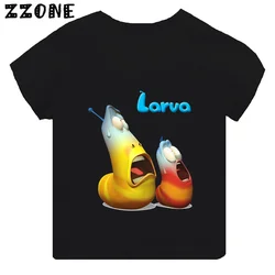 Hot Sale Korea Hilarious Insect Larva Print Cartoon Kids T-shirt Cute Girls Clothes Baby Boys Black T shirt Children Tops,TH5213