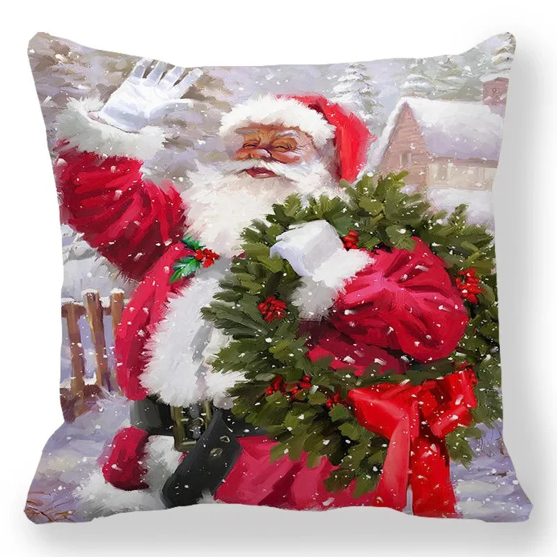 Simple Christmas white beard old man s pattern cushion cover home decoration cushion cover sofa pillowcase merry christmas