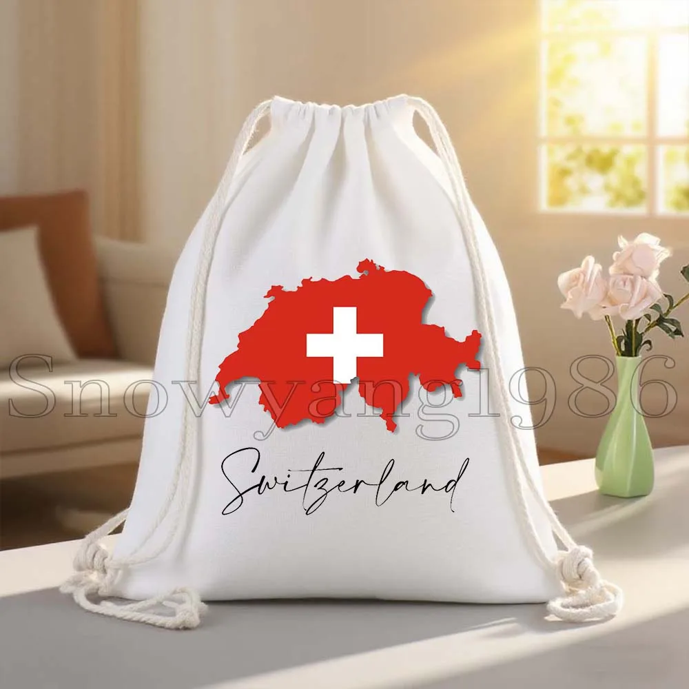 Zurich Switzerland Country Map Flag Swiss Girl Canvas Drawstring Bag Soccer Backpack Gym Sports Yoga Sackpack Gifts String Bag