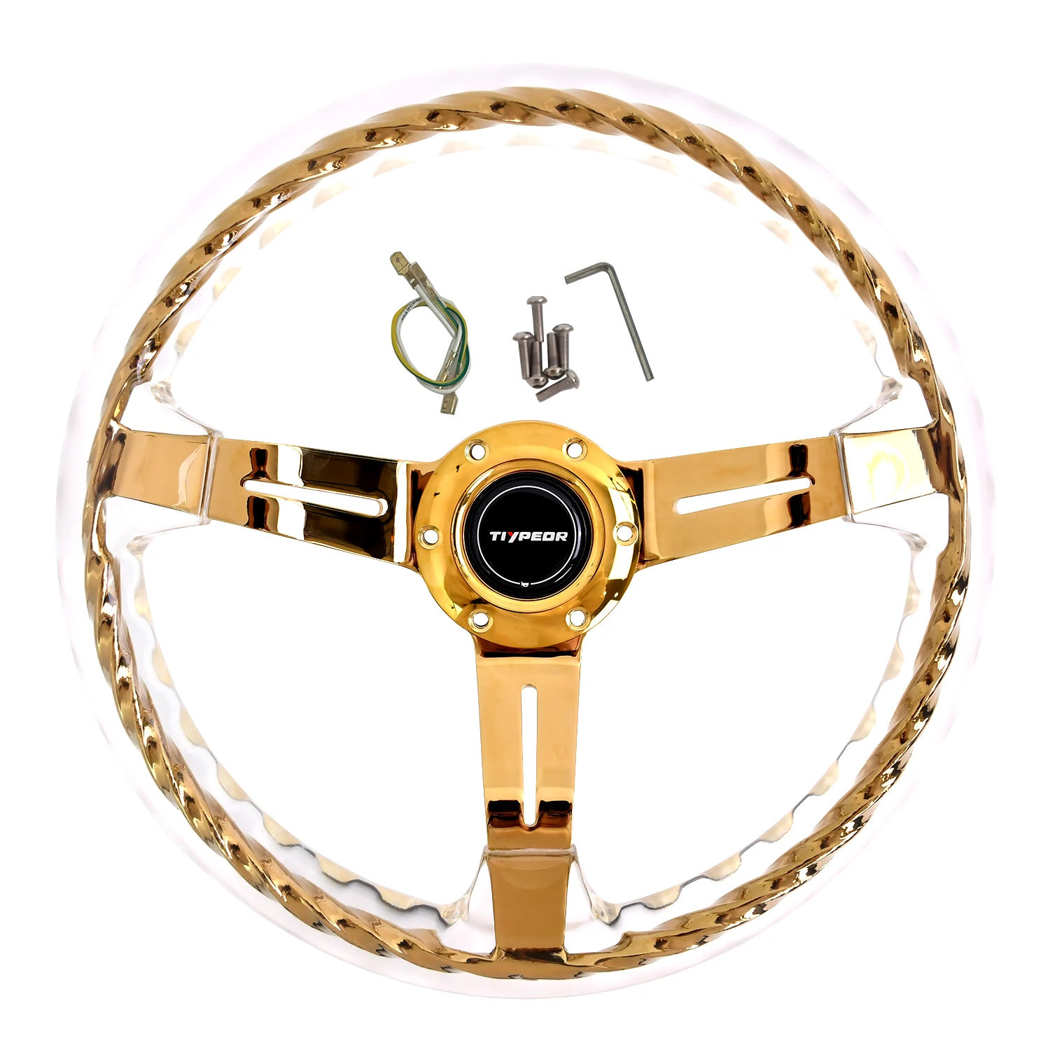 

Universal 350mm 14 Inch Gold Plated Twisted Clear Acrylic Racing Steering Wheel JDM Drift Style for Car Modification tiypeor