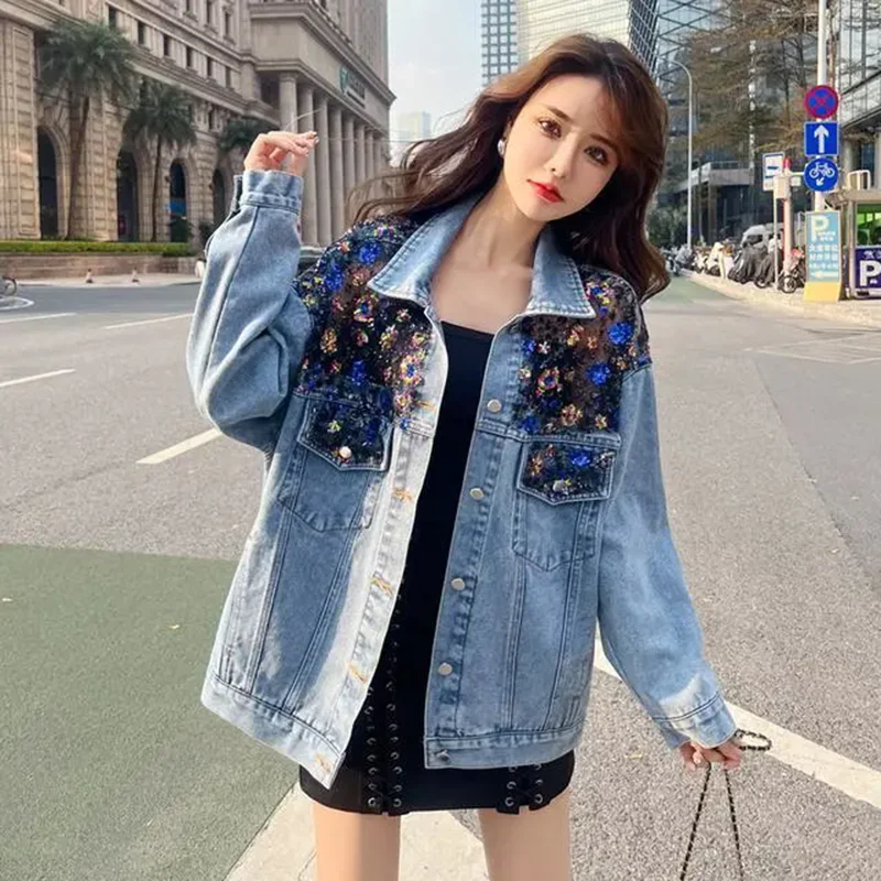 

Women's Cartoon Cat Jacket, Lantern Bubble Sleeve Jackets, Female Denim Coats, Fashion Brand Jean Jacket, 2023