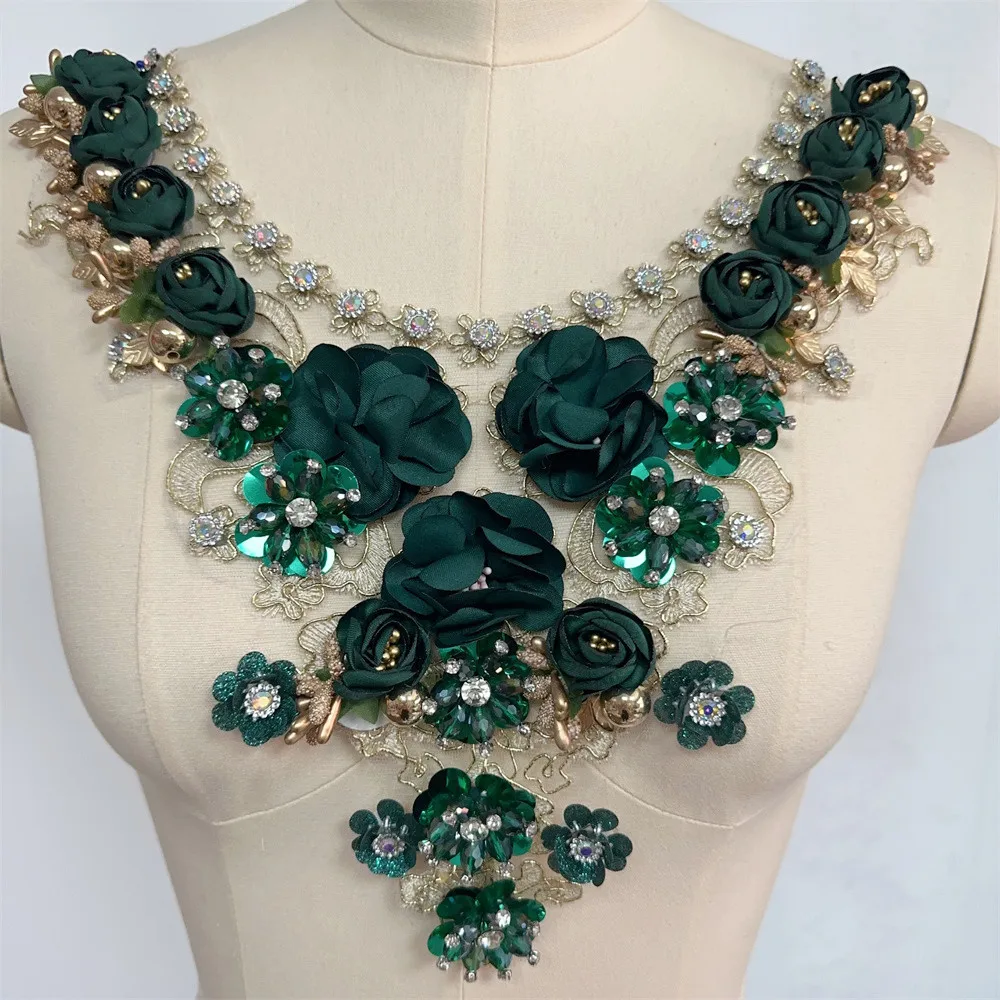 Light Luxury DIY Hand Sewn Bead Rhinestone Decal Bone Rope Embroidery Collar Flower Brooch Clothing Accessories and Accessories