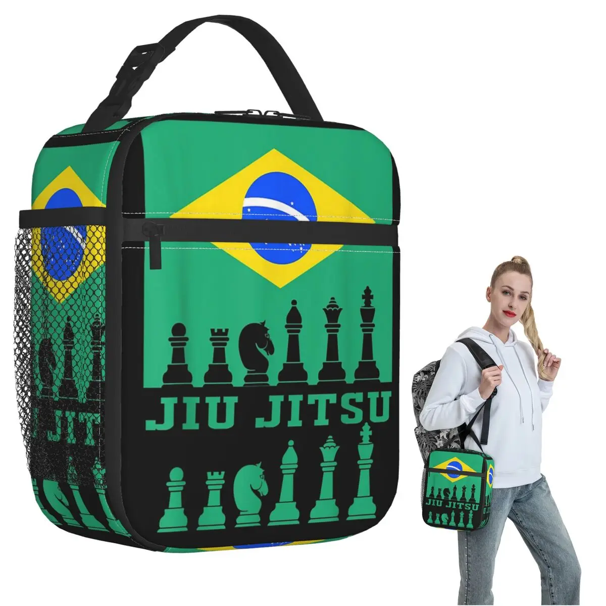 Brazilian Jiu Jitsu Flag Jiu Jitsu Chess Insulated Lunch Bag for Women Kids Leakproof Food Boxes Thermal Lunch Box Tote