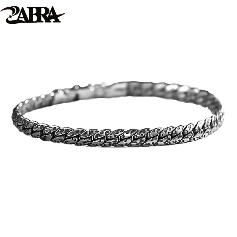 ZABRA Men's Bracelet 925 Sterling Silver Cuban Link Chains Bracelets For Women Chain Personality Trendy Meteor Crater Bracelet