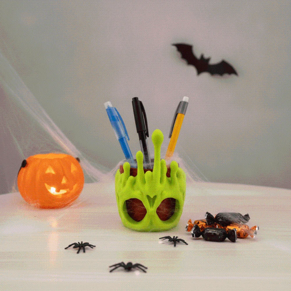 PLA Skull Pen Holder Luminous Plastic Halloween Desk Organizer Odorless Lightweight Glow in Dark Stationery Cosplay Desk