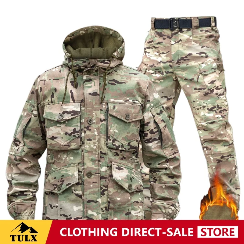 Tactical Cotton Clothing Tactical Training Winter Hoodie Wear-resistant Multiple Pockets Comfortable Warm Combat Camouflage Set