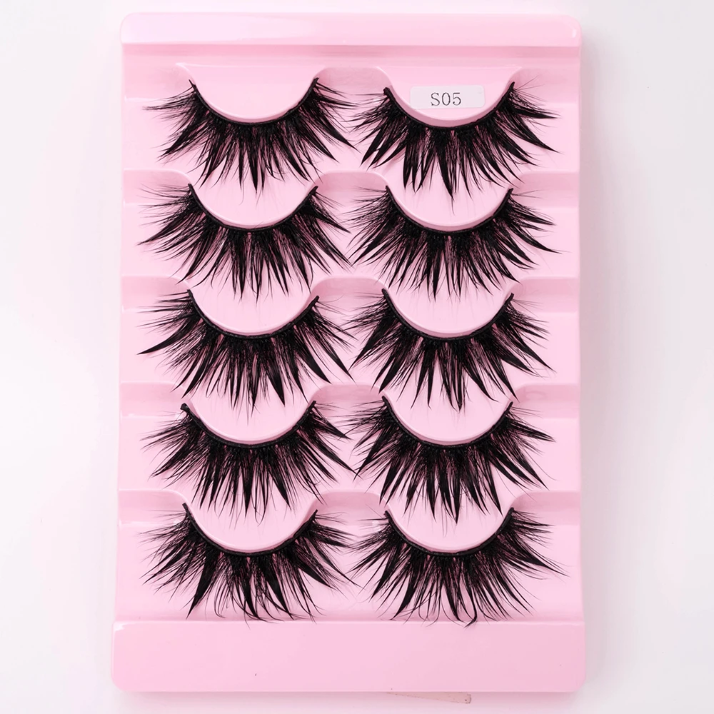 Neue 5/10 Paar Natürliche Wet False Eyelashes für den täglichen Gebrauch, scharfe, dicke, künstliche, gekreuzte Make-up-Wimpern – Detail 21