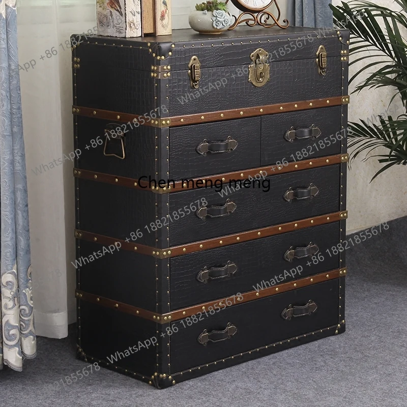

American country retro chest of drawers Mediterranean drawer storage cabinet Side cabinet Living room entrance Storage painted