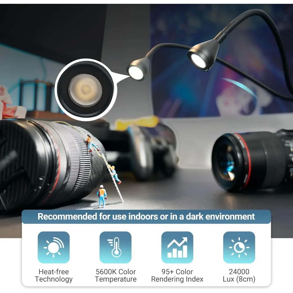 Luz macro LED ajustável, 10 níveis de brilho, CRI 95+, 5600K para câmera DSLR/espelho Tiro de perto