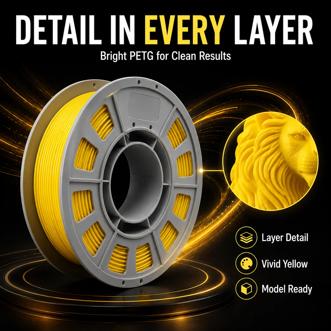 300g Yellow PETG Filament 1.75mm, High Toughness & Durable 3D Printer Filament, Tangle-Free Smooth Extrusion Compact Spool for Functional Parts and DIY Models