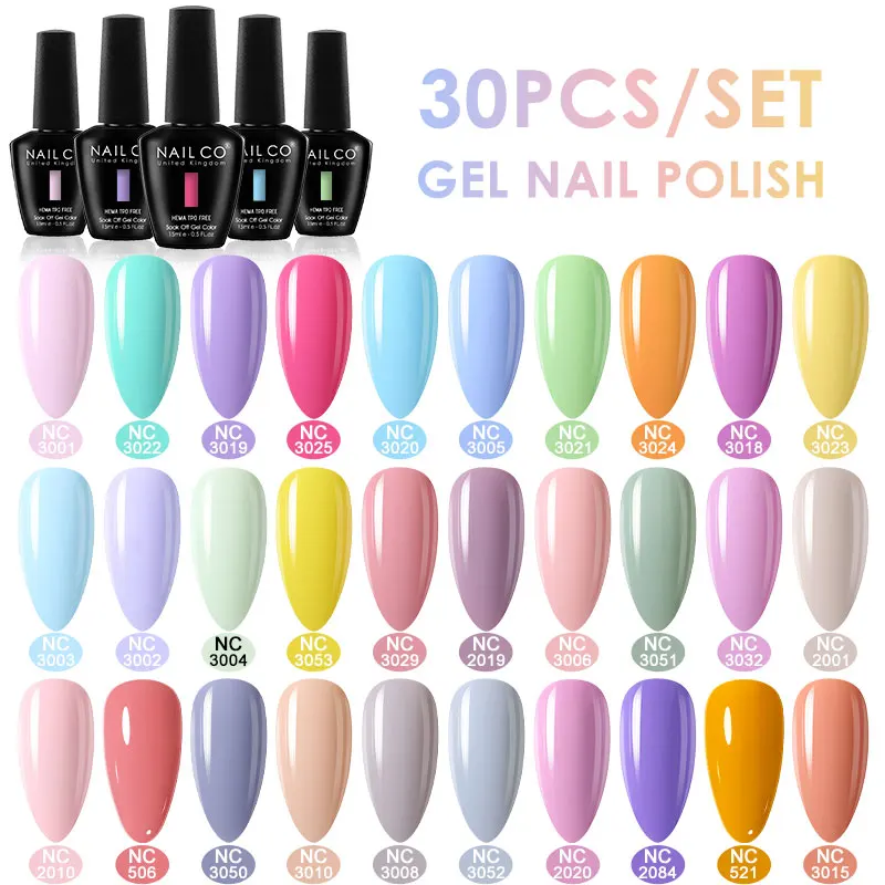 NAILCO 30Pcs/Set Gel Nail Polish 15ml Macaron Color Soak Off UV Varnish Semi Permanant Nail Art Hybrid Gel Lacquer Kit For Nails