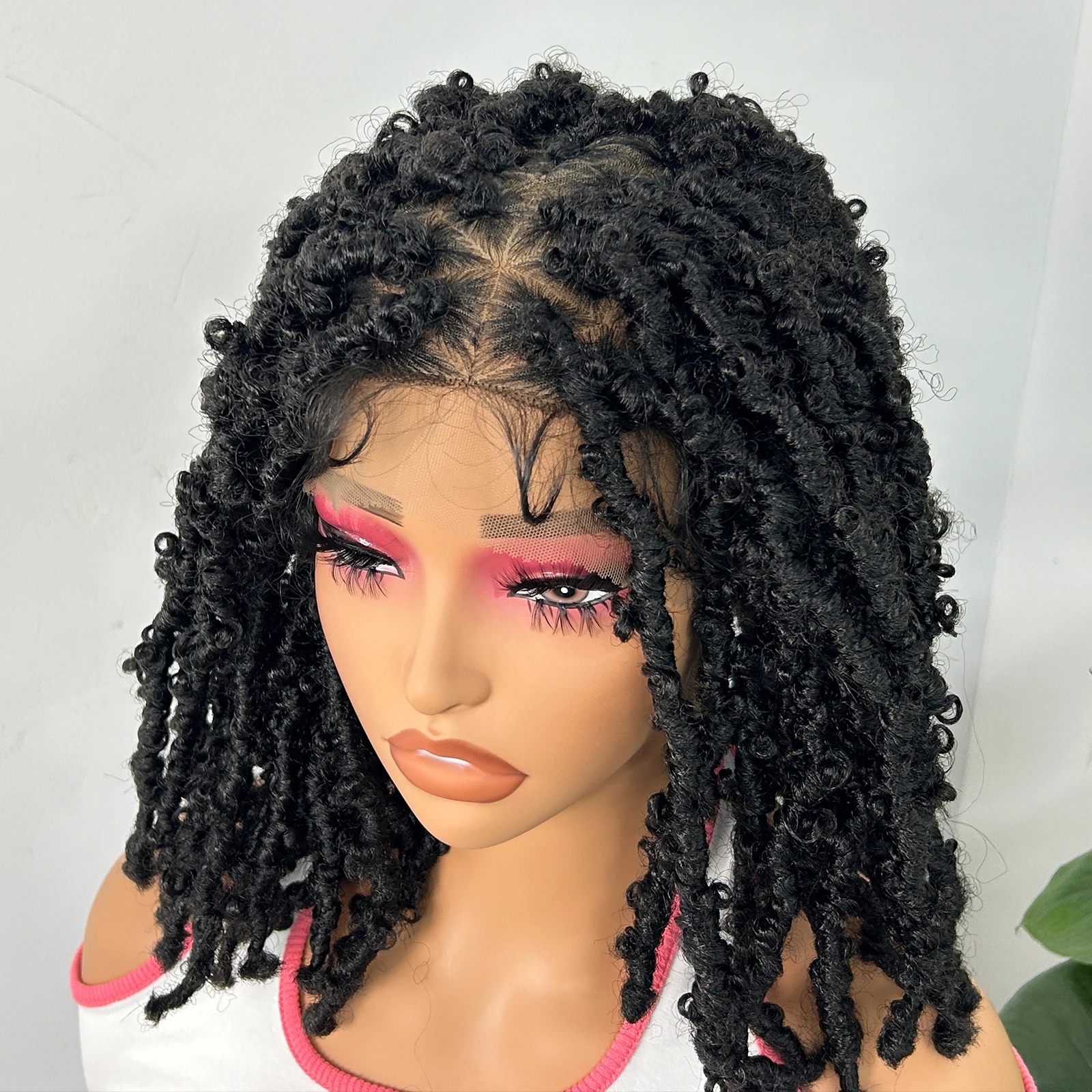 14inch Butterfly Locs Braided Wigs Synthetic Full Lace Faux Locs Braided Lace Wigs Knotless Dreadlock Braids Wig for Black Women