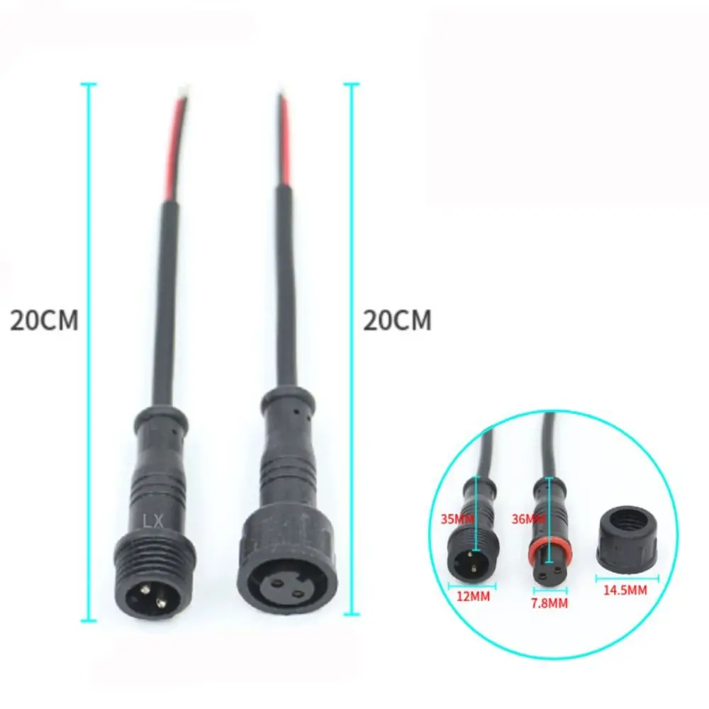 IP67 Male to Female Led Connector 20CM Black Cable 2Pin 3Pin 4Pin Jack 2Pin 3Pin 4Pin Waterproof Wire Led Connector