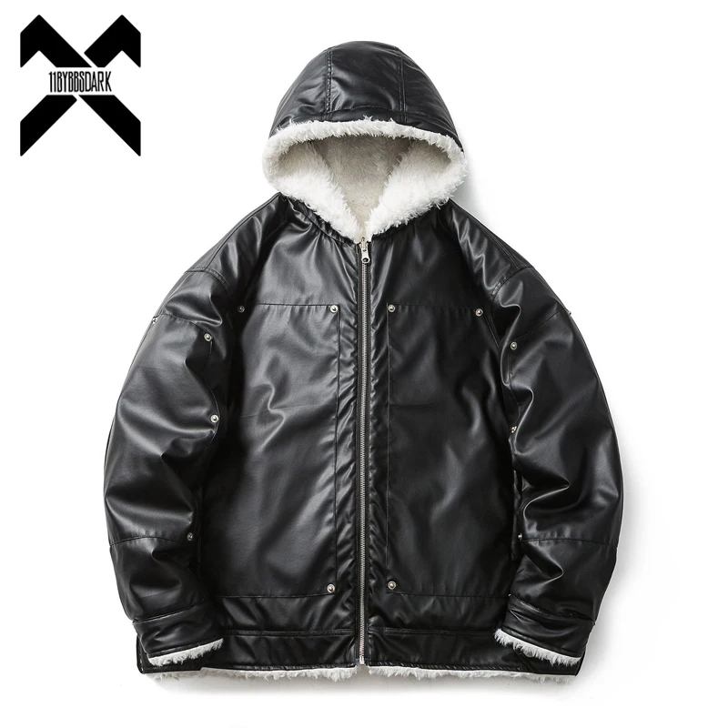 

Winter Warm PU Leather Jacket Vintage Fleece Fluffy Coat Waterproof Thick Warm Reversible Jackets 2023 Harajuku Coats
