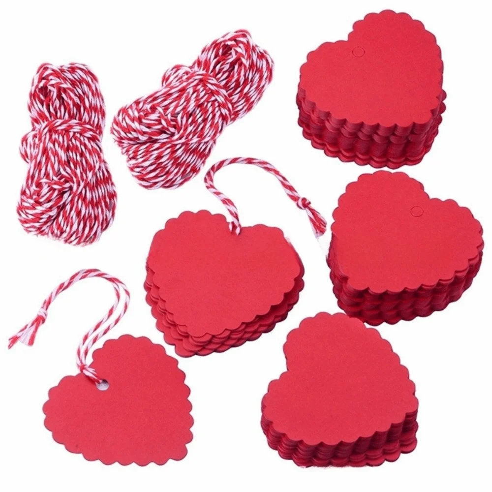 

100pcs DIY Valentine's Day Tags Heart Shape Blank Red Pink Paper Heart Shaped Cards Hanging Decoration Gift Labels