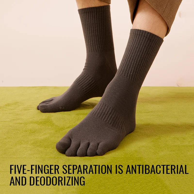 MiiOW 44-49 Big Plus Size Five Finger Sock 100% Pure Cotton Spilt Toe Sock Men Antibacterial Sweat-Absorbent Deodorant Long Sock