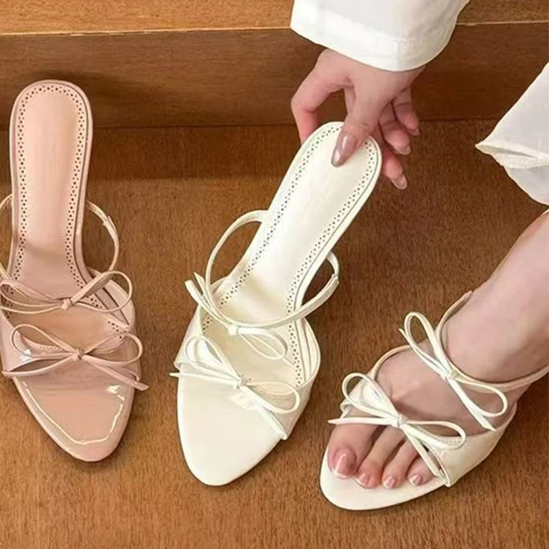 Sexy High Heels Slippers Bow Women Luxury Shoes Fashion Elegant Sandals Pumps Dress Slides Party Trend Mujer Sandalias view 5