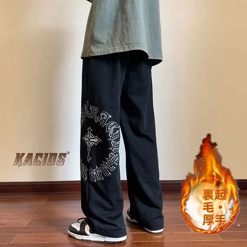 

plus Size Men's Straight Leg Work Pants Thiened Fce Sports Trousers Autumn Winter Loose Fit Comfortable Large Size 300lbs