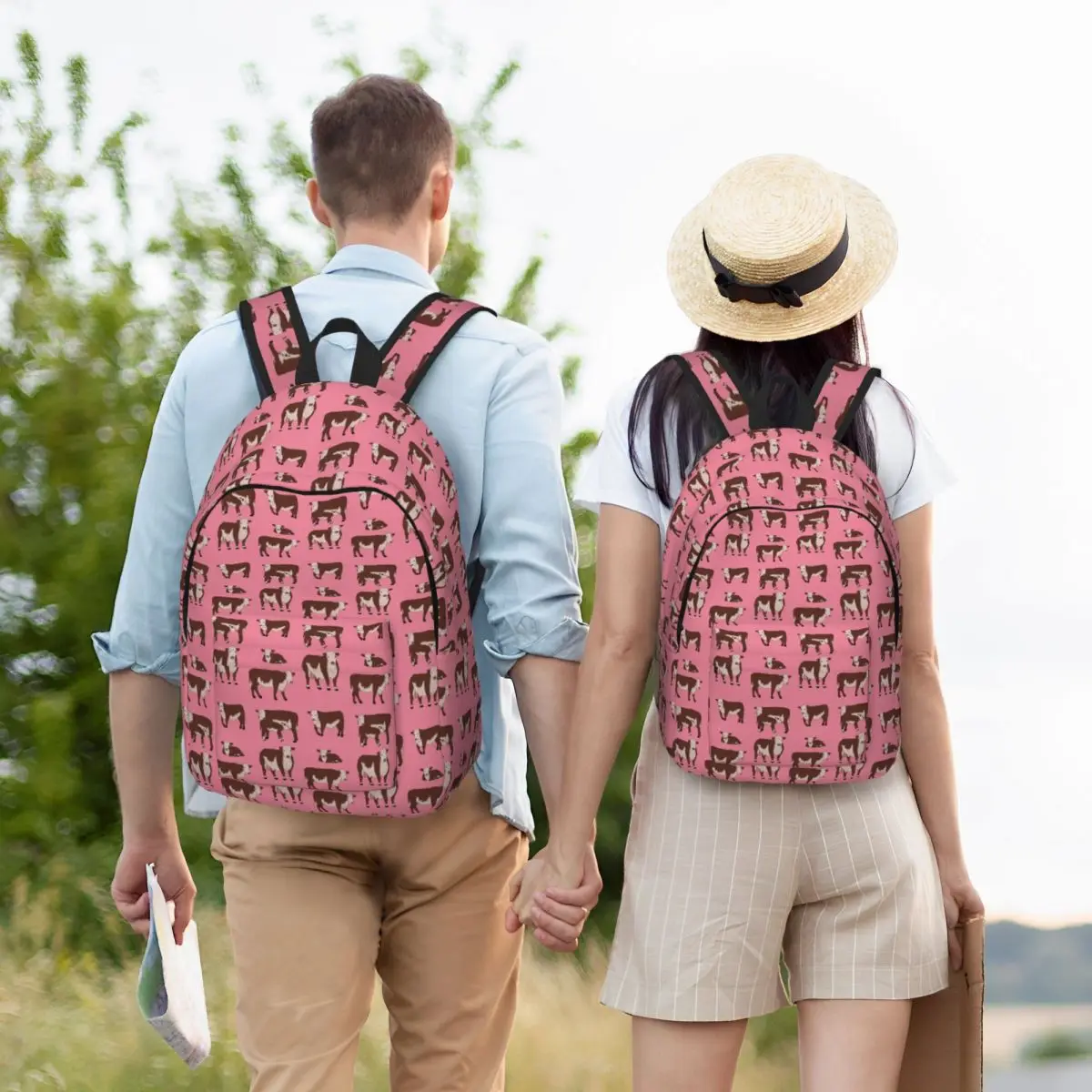 Hereford Cattle Pattern Pink Student Backpack School Bag Hiking Travel Daypack for Boys Girls Fashion Bookbag Shoulder Bags