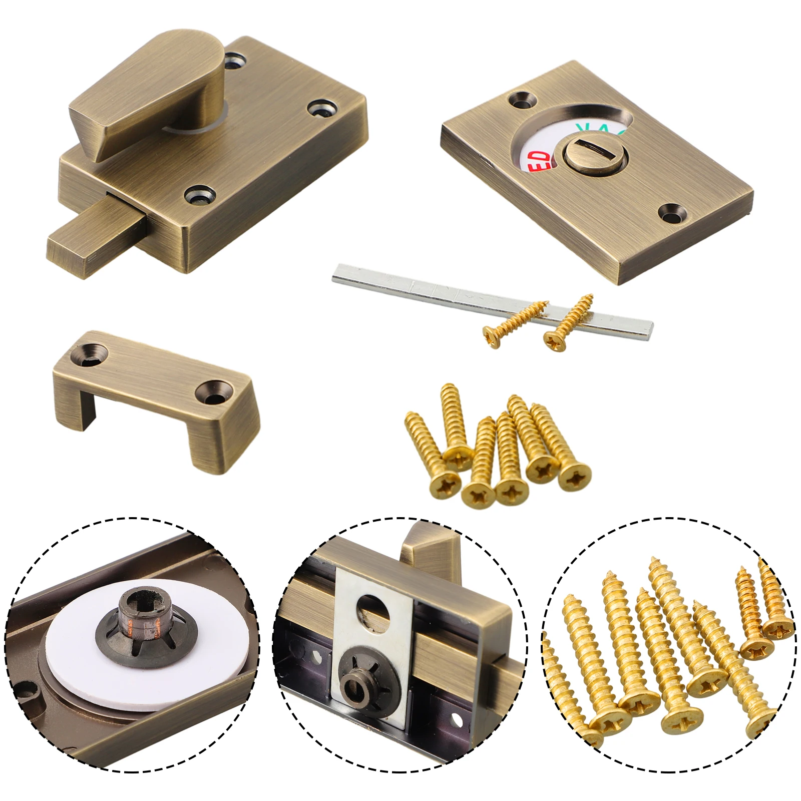 

1pc Toilet Door Indicator Lock Bronze Indicator Bolt Vacant Engaged Lock For Privacy Protection Bathroom Door Locking Supplies